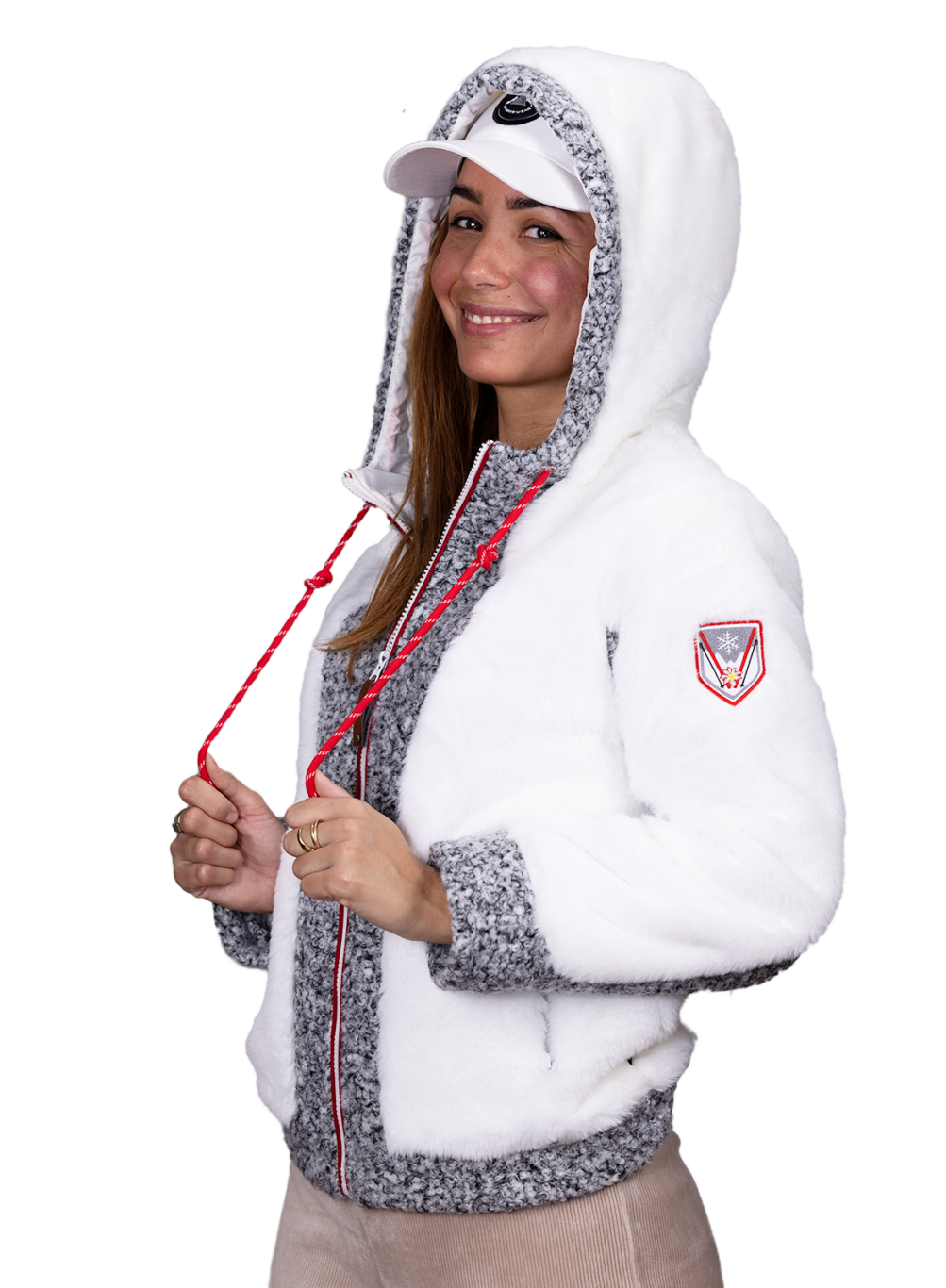 veste polaire fourrure Sally capuche blanc angele-sportswear